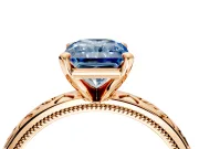 Solitaire Engagement Ring Setting for Fancy Blue Radiant Cut Center with Scrollwork Band and Prong Head in Rose Gold