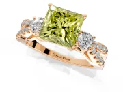 3 Stone Engagement Ring Setting for Fancy Yellow Princess Cut Center with Pave Split Shank and Prong Head in Rose Gold