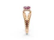 Halo Engagement Ring Setting for Fancy Pink Cushion Cut Center with Rope Twist Split Shank and Prong Head in Rose Gold