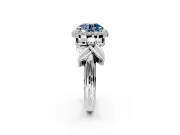 Halo Engagement Ring Setting for Fancy Blue Round Cut Center with Floral Band and Prong Head in Sterling Silver