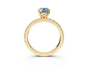 Solitaire Engagement Ring Setting for Fancy Blue Oval Center with Fine Pave Band and Claw Prong Head in Yellow Gold