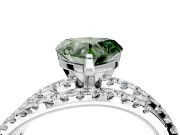 Solitaire Engagement Ring Setting for Fancy Green Heart-Shaped Center with Woven 3-Strand Pave Band and Prong Head in Sterling Silver
