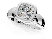Solitaire Engagement Ring Setting for Cushion Cut Center with Wide Band and Bezel Head in Platinum