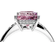 Solitaire Engagement Ring Setting for Fancy Pink Princess Cut Center with Channel-Set Accent Band and Prong Head in White Gold