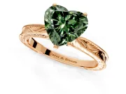 Solitaire Engagement Ring Setting for Fancy Green Heart-Shaped Center with Engraved Milgrain Band and Prong Head in Rose Gold