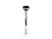 Baguette Engagement Ring Setting for Fancy Black Cushion Cut Center with Alternating Bar-Set Band and Prong Head in Sterling Silver