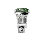 Channel-Set Engagement Ring Setting for Fancy Green Radiant Cut Center with Baguette Band and Prong Head in White Gold