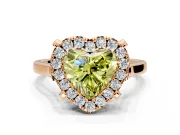 Single Halo Engagement Ring Setting for Fancy Yellow Heart-Shaped Center with Corner Claws, Plain Band and Prong Head in Rose Gold