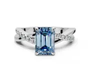 Solitaire Engagement Ring Setting for Fancy Blue Emerald Cut Center with Half-Pave Crossover Band and Prong Head in Sterling Silver