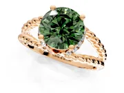 Halo Engagement Ring Setting for Fancy Green Round Cut Center with Rope Twist Split Shank and Prong Head in Rose Gold