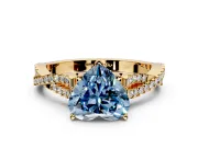 Solitaire Engagement Ring Setting for Fancy Blue Heart-Shaped Center with Twisted Pave Split Shank and Prong Head in Yellow Gold