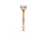 Hidden Halo Engagement Ring Setting for Princess Cut Center with Pave Band and Prong Head in Rose Gold