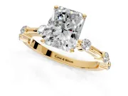 Solitaire Engagement Ring Setting for Radiant Cut Center with Bezel Station Band and Prong Head in Yellow Gold