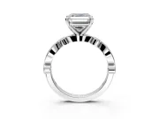 Solitaire Engagement Ring Setting for Asscher Cut Center with Milgrain Bezel Accents and Prong Head in Platinum