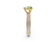 Solitaire Engagement Ring Setting for Fancy Yellow Heart-Shaped Center with Domed Multi-Row Pave Band and Prong Head in Yellow Gold