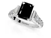 Solitaire Engagement Ring Setting for Fancy Black Emerald Cut Center with Pave Cathedral Shoulders and Prong Head in Platinum