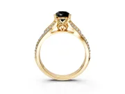Solitaire Engagement Ring Setting for Fancy Black Pear-Shaped Center with Pave Rail Split Shank and Prong Head in Yellow Gold