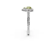 Halo Engagement Ring Setting for Fancy Yellow Heart-Shaped Center with Framed Halo, Pave Band and Prong Head in Platinum