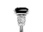 3 Stone Engagement Ring Setting for Fancy Black Asscher Cut Center with Large Pear-Shaped Accents and Prong Head in Platinum
