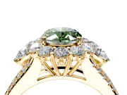 Halo Engagement Ring Setting for Fancy Green Oval Center with Two-Strand Split Shank and Prong Head in Yellow Gold