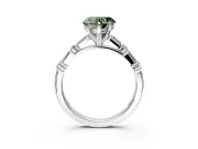 Baguette Engagement Ring Setting for Fancy Green Heart-Shaped Center with Alternating Bar-Set Band and Prong Head in Platinum