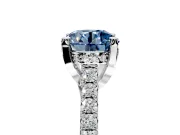 Solitaire Engagement Ring Setting for Fancy Blue Round Cut Center with Widening Pave Band and Claw Prong Head in Sterling Silver