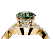 Halo Engagement Ring Setting for Fancy Green Round Cut Center with Pave Infinity Twist Band and Prong Head in Yellow Gold