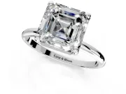 Minimalist Solitaire Engagement Ring Setting for Asscher Cut Center with Thin Band and Prong Head in White Gold