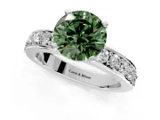 Solitaire Engagement Ring Setting for Fancy Green Round Cut Center with Channel-Set Accents and Prong Head in Sterling Silver
