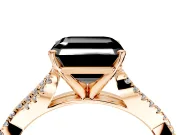 Solitaire Engagement Ring Setting for Fancy Black Asscher Cut Center with Twisted Pave Split Shank and Prong Head in Rose Gold