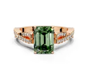 Solitaire Engagement Ring Setting for Fancy Green Emerald Cut Center with Twisted Pave Split Shank and Prong Head in Rose Gold