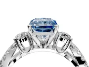 3 Stone Engagement Ring Setting for Fancy Blue Radiant Cut Center with Pave Split Shank and Prong Head in Sterling Silver