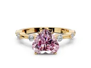 Solitaire Engagement Ring Setting for Fancy Pink Heart-Shaped Center with Bezel Station Band and Prong Head in Yellow Gold