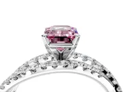 Solitaire Engagement Ring Setting for Fancy Pink Emerald Cut Center with Woven 3-Strand Pave Band and Prong Head in Sterling Silver