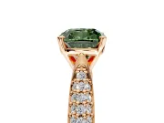 Solitaire Engagement Ring Setting for Fancy Green Cushion Cut Center with Multi-Row Accents and Prong Head in Rose Gold