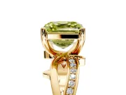Solitaire Engagement Ring Setting for Fancy Yellow Asscher Cut Center with Pave and Plain Crossover Band and Prong Head in Yellow Gold