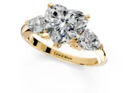 3 Stone Engagement Ring Setting for Heart-Shaped Center with Large Pear-Shaped Accents and Prong Head in Yellow Gold
