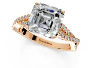 Solitaire Engagement Ring Setting for Asscher Cut Center with Twisted Pave Split Shank and Prong Head in Rose Gold