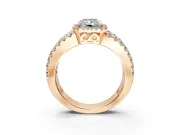 Halo Engagement Ring Setting for Radiant Cut Center with Wide-Open Pave Split Shank and Prong Head in Rose Gold