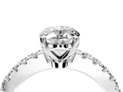 Solitaire Engagement Ring Setting for Oval Center with Single Row Accent Band and Prong Head in Platinum