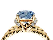 Halo Engagement Ring Setting for Fancy Blue Cushion Cut Center with Rope Twist Split Shank and Prong Head in Yellow Gold