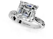 Solitaire Engagement Ring Setting for Asscher Cut Center with Scrollwork Band and Prong Head in Platinum