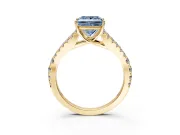 Solitaire Engagement Ring Setting for Fancy Blue Princess Cut Center with Pave Split Shank and Prong Head in Yellow Gold
