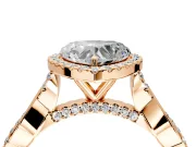 Halo Engagement Ring Setting for Heart-Shaped Center with Twist Band and Prong Head in Rose Gold