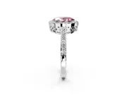 Halo Engagement Ring Setting for Fancy Pink Oval Center with Heart-Shaped Openwork, Pave Band and Prong Head in Platinum