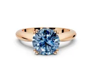 Solitaire Engagement Ring Setting for Fancy Blue Round Cut Center with Reverse Tapered Band and Prong Head in Rose Gold