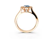 Halo Engagement Ring Setting for Fancy Blue Oval Center with Milgrain Pave Band and Bezel Head in Rose Gold