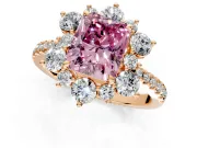Floral Halo Engagement Ring Setting for Fancy Pink Radiant Cut Center with Pave Accents and Prong Head in Rose Gold