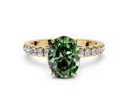 Open Basket Engagement Ring Setting for Fancy Green Oval Center with Pave Band and Prong Head in Yellow Gold
