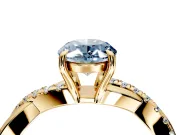 Crossover Engagement Ring Setting for Fancy Blue Oval Center with Pave and Plain Strands and Prong Head in Yellow Gold